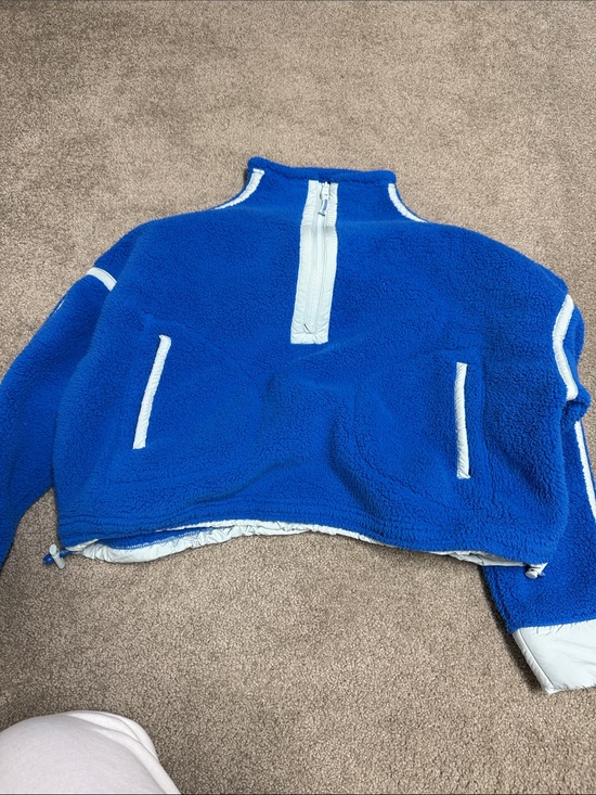 FP Movement by Free People Tops - Blue Sherpa Half-Zip Pullover with White Trim